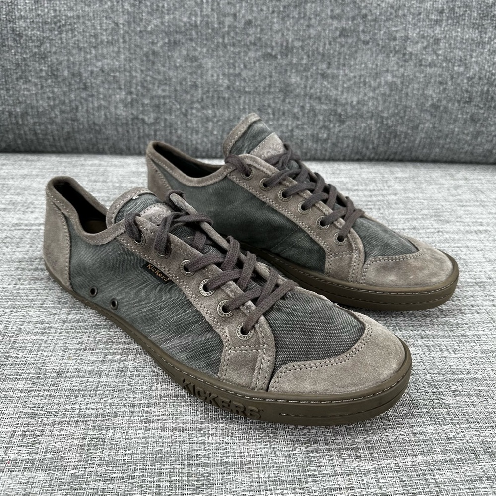 Kickers Mens Sneakers Sz 46 US 11.5 Gray Canvas Suede Lace Up Casual‎